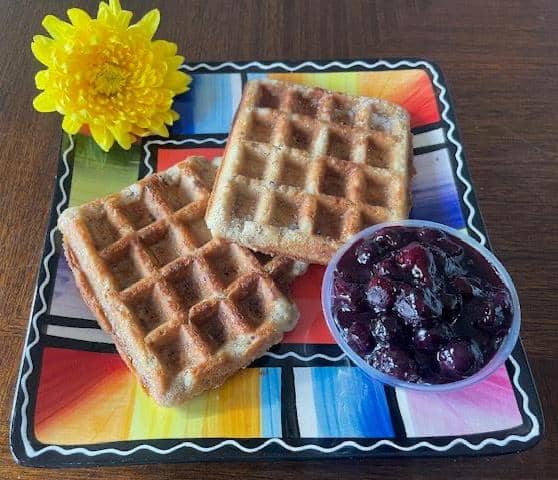 2 Hearty Protein Packed Almond Flour Waffles with Seasonal Fresh Fruit Compote - Purpose By Dana - 